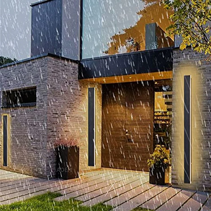 AOEH Lange Wandleuchte Villa, schwarze LED Außenlampe, wasserdicht IP65, 115cm/40W, warmes Licht für Innen- und Außenbereich – Bild 2