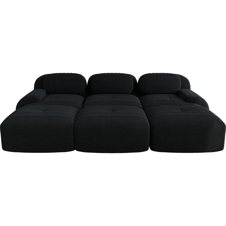 Modulares 3-Sitzer-Sofa mit 3 Hockern aus Cordstoff,montagefreie Lieferung haustierfreundlich ultra-breite Armlehnen 32D hochelastische Polsterung für Wohnzimmer und Heimkino,Cordstoff,Black, – Bild 4