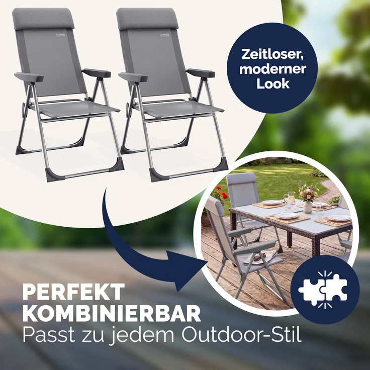 Casaria Alu Gartenstuhl Klappbar Grau 2er Set – Bild 6