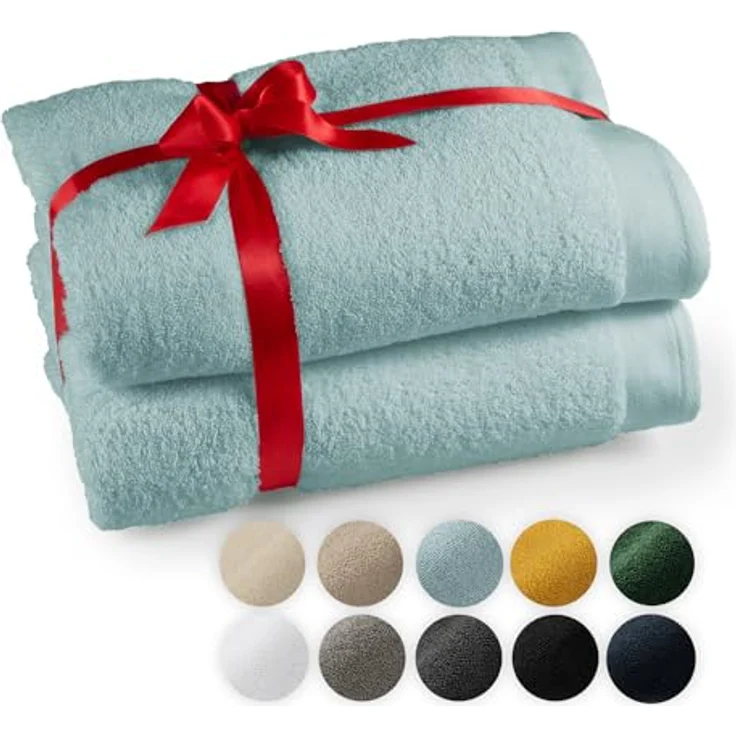Blumtal Saunatuch, Hellblau, 80x200 cm, 100% Baumwolle, Oeko-Tex zertifiziert, praktisches Zweier-Set, mit Aufhängeschlaufe – Bild 1