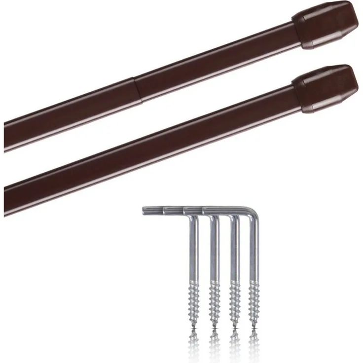 Bestlivings Vitragestange 2er-Pack, Ø 10 mm, 1-läufig, ausziehbar, mit Schraubhaken, verschrauben, Metall, flachoval, für Scheiben- & Bistrogardinen