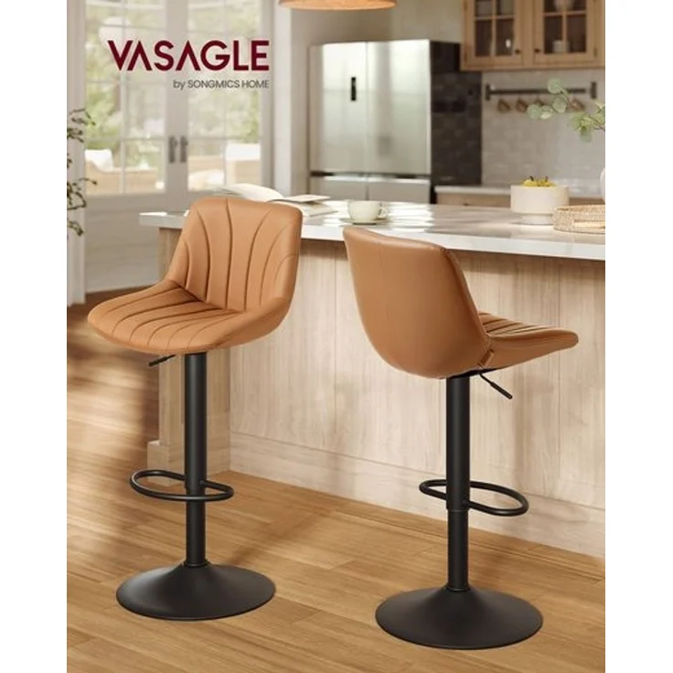 VASAGLE Barstuhl 2er Set, Küchenhocker, 88-108 cm höhenverstellbar, Barhocker, drehbar, mit Fußstütze, PU-Bezug, braun – Bild 2