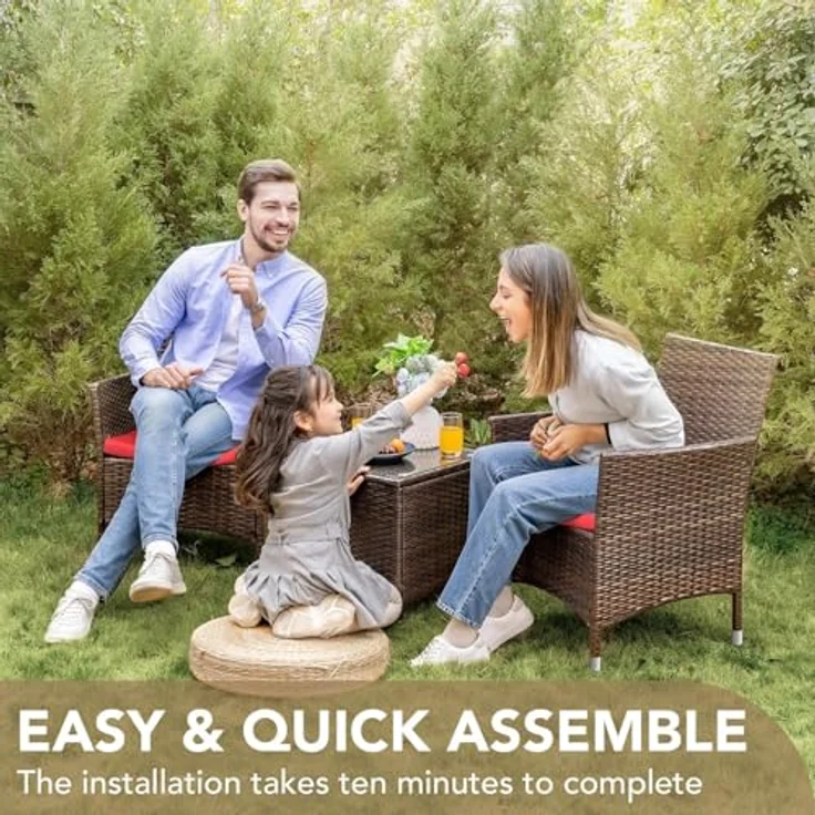 Balkonmöbel Set, 3-Teilige Gartenmöbel Terrassenmöbel aus PE-Rattan | bistrotisch mit 2 stühlen für Kleiner Balkon Terrasse Draußen, Polyrattan balkonmöbel 2 Personen – Bild 4