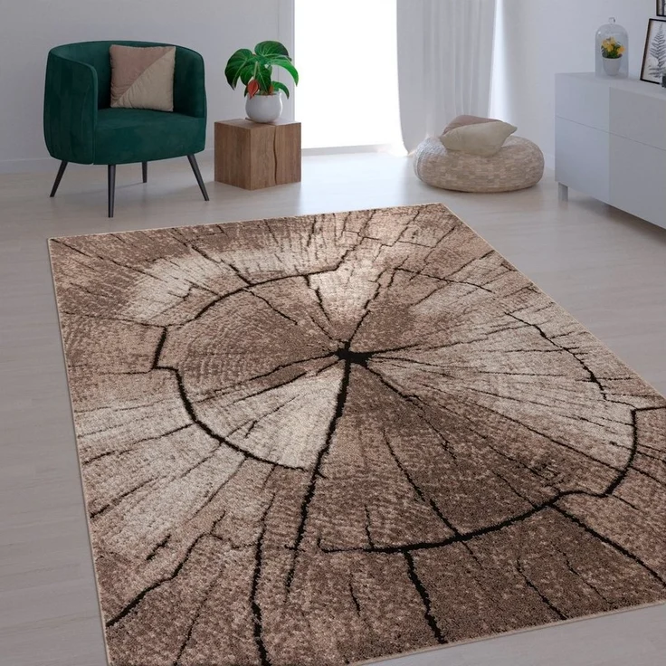 Paco Home Teppich Rodos 605, rechteckig, Höhe: 18 mm, Kurzflor, Motiv Baumstumpf, Holz, ideal im Wohnzimmer & Schlafzimmer – Bild 5