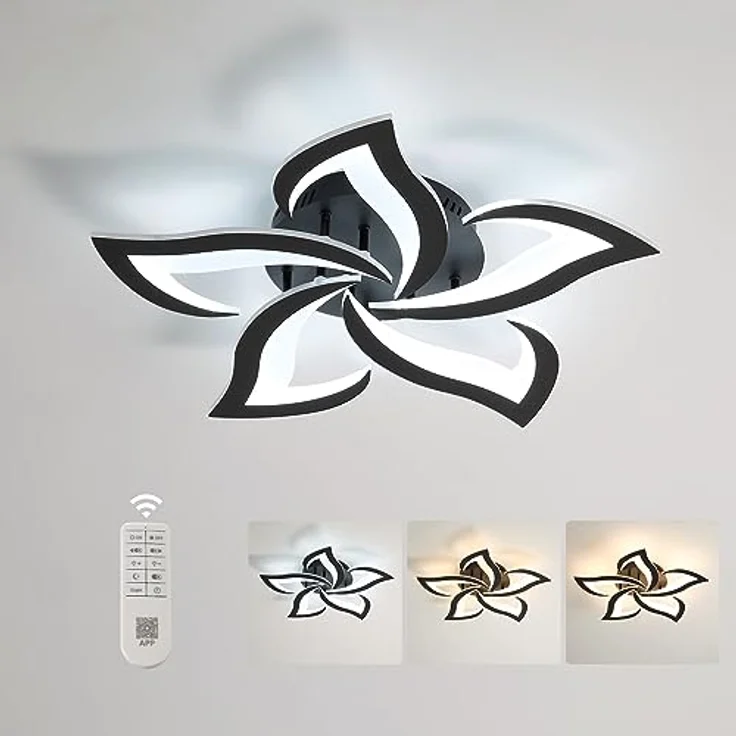 Comely Deckenlampe Led, Deckenleuchte Dimmbar, 40W 4200LM 3000k-6500k Mit Fernbedienung/APP, Moderne Deckenlampe für Wohnzimmer, Schlafzimmer, Kinderzimmer,Schwarz – Bild 2