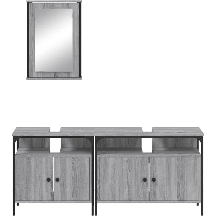 vidaXL 3-tlg. Badmöbel-Set Grau Sonoma Holzwerkstoff 3214788 – Bild 10