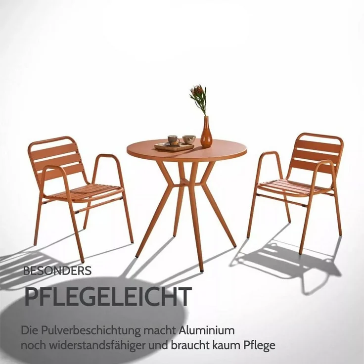 Liadomo Gartentisch Lesina, runder Bistrotisch, Balkontisch, Outdoor-Esstisch Ø 80 cm (robuster Alu-Tisch für Terrasse & Balkon, 1 Tisch), Outdoor-Tisch in Orange, rund – Bild 3