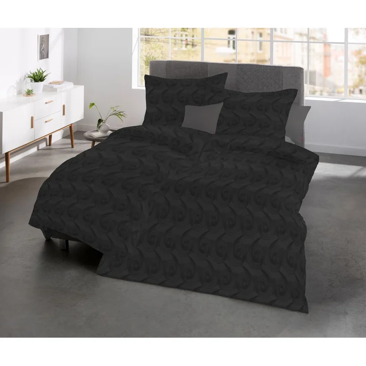 Fleuresse Mako Damast Bettwäsche uni 135x200 Kreise Schnecke espresso 454612-9031 – Bild 1