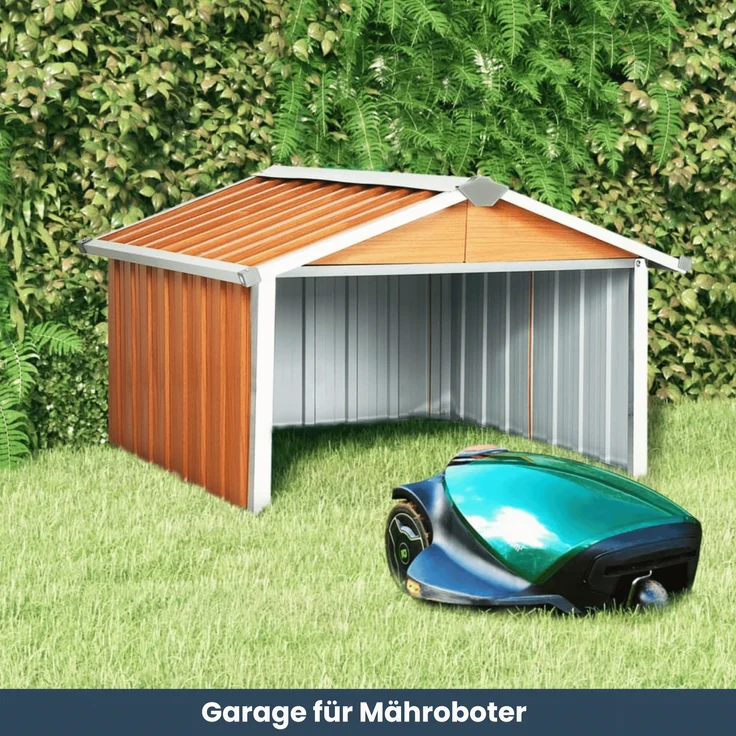DELUKE® Mähroboter Garage aus Metall - 92x97x63cm | Dach Carport Überdachung für Rasenmäher Rasenroboter Automower Garten Mährobotergarage Regenschutz für Rasenmäher, Braun – Bild 2