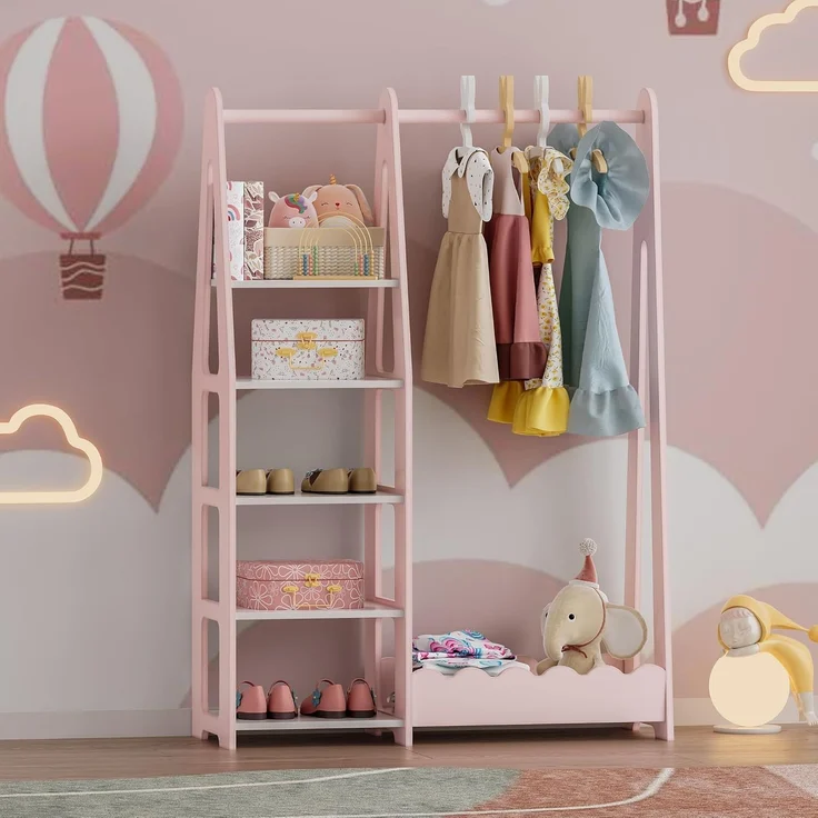 Kindergarderobe Vestnes 114x77x30 cm Cotton Candy/Weiß [en. casa] – Bild 1