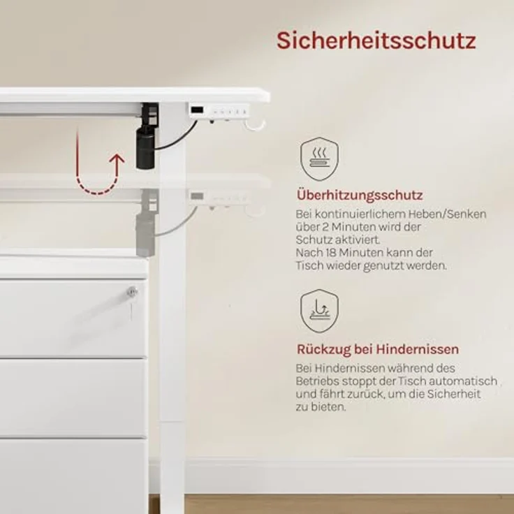 Woltu Höhenverstellbarer Computertisch, Elektrisches Stehpult mit Memory-Funktion und Kollisionsschutz, Weiß – Bild 7