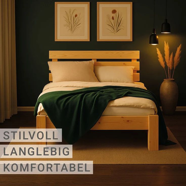 Einzelbett Holzbett 90x200 mit Lattenrost Natur Kiefer Bett Bettgestell Massivholz – Bild 6