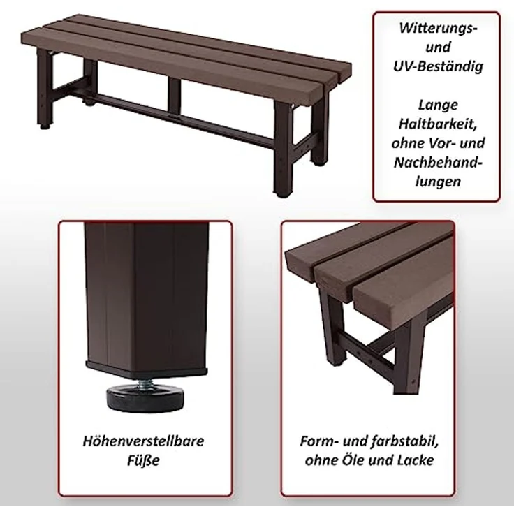 Alu Gartenbank HWC-K60, Bank Parkbank Sitzbank Balkonbank, wetterfest WPC 120cm, braun – Bild 3