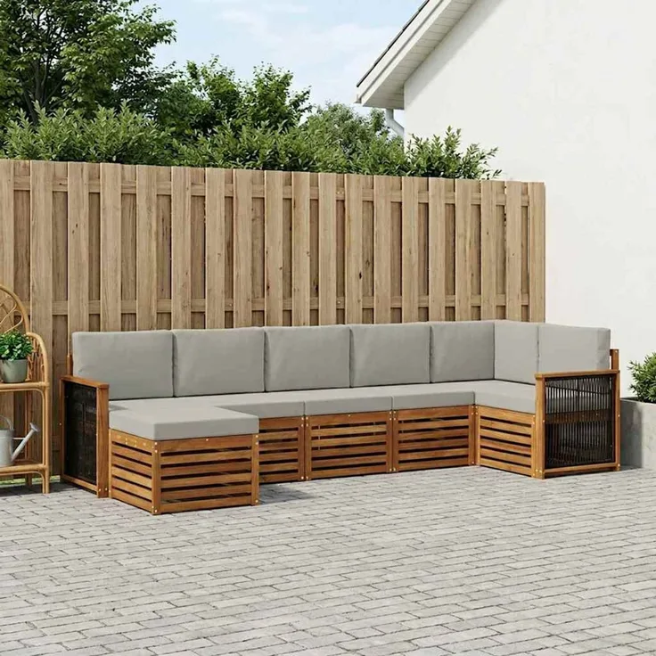 vidaXL Outdoor-Sofagarnitur 7 stk. 6-Sitzer Natur und Hellgrau 3384622