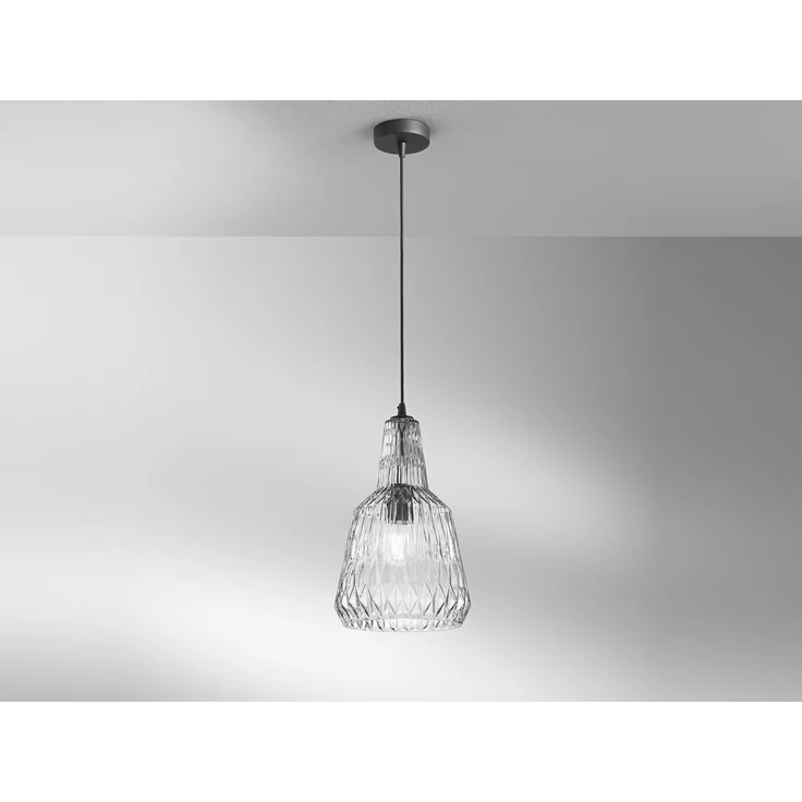 LED Hängelampe einflammig, Kristallglas Grau facettiert, Ø 23cm – Bild 1