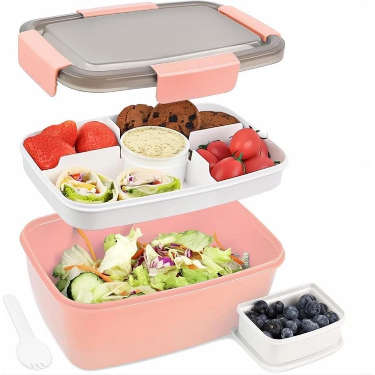 Lunchbox Brotdose Bento Auslaufsicher Fächer 2000ml dunkelrosa – Bild 1