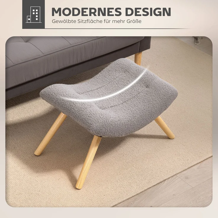 Moderner Fußhocker mit Fleece-Bezug und Holzbeinen, gepolstert, für Wohnzimmer, Schlafzimmer, Flur, Hellgrau--Hellgrau--67x45x38cm--YOUDENOVA – Bild 6