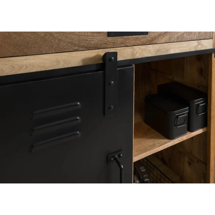Wohnzimmerschrank Mango 105x45x195 natur klar lackiert / Metall schwarz BLACKBURN #105 – Bild 7