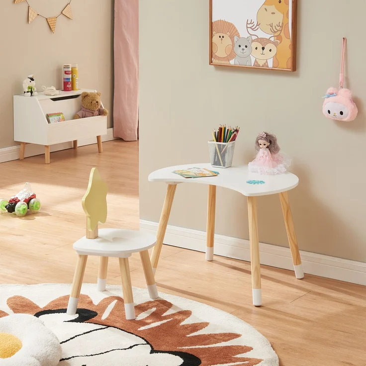 Kinderschreibtisch mit Stuhl Lallega Mond- und Stern-Design Weiß [en. casa] – Bild 1