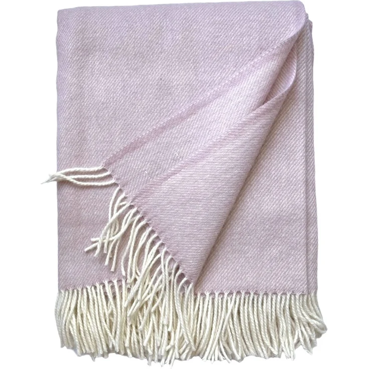 Wolldecke Plaid mit Fransen 100% Schurwolle (145x180 cm, Uni Soft Rosa) – Bild 1