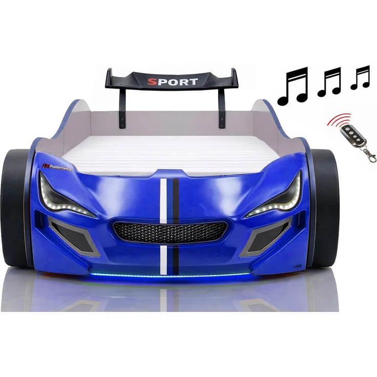 Autobett Kinder 90x200 Jungen LED Leuchte Unterbodenbeleuchtung Sound Fernbedienung – Bild 1