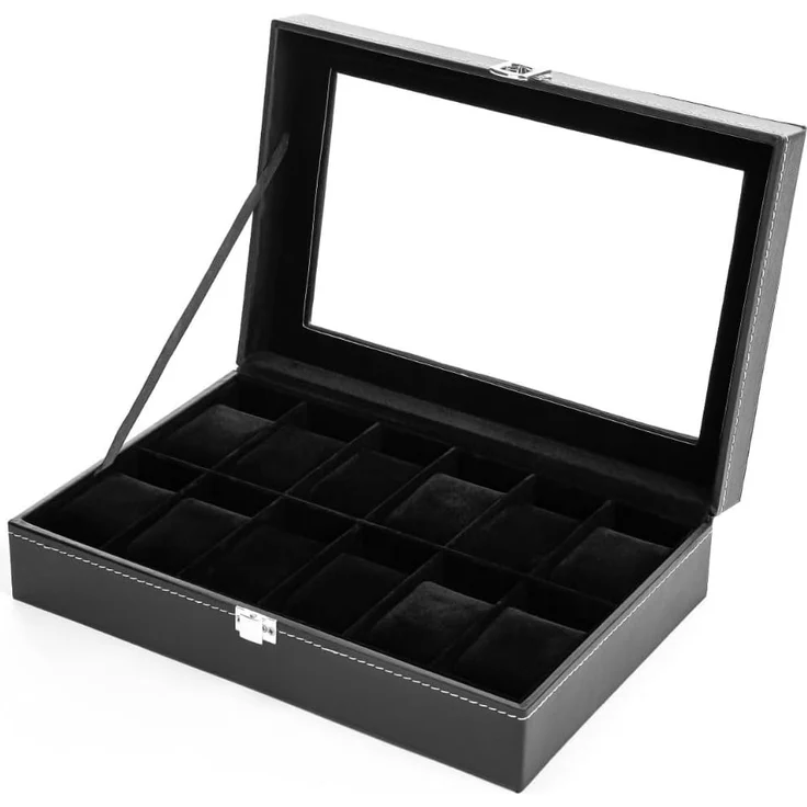 BigDean Uhrenbox für 12 Uhren Glasdeckel - schicke Uhrenbox Herren Watch Box (Packung, 1 St, Uhrenbox), Edle Optik, Kunstleder, Sammler, Samtfutter – Bild 9