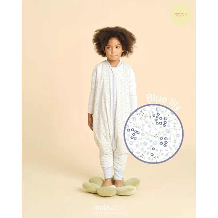 molis&co - Baby Schlafsack mit Füßen - Ideal für Frühling und Herbst - Babyschlafsack mit Füßen 1 tog - Leicht gepolstert - 100% Baumwolle (Oeko-TEX 100), Premium Qualität - Blue Lily (90 cm) – Bild 5