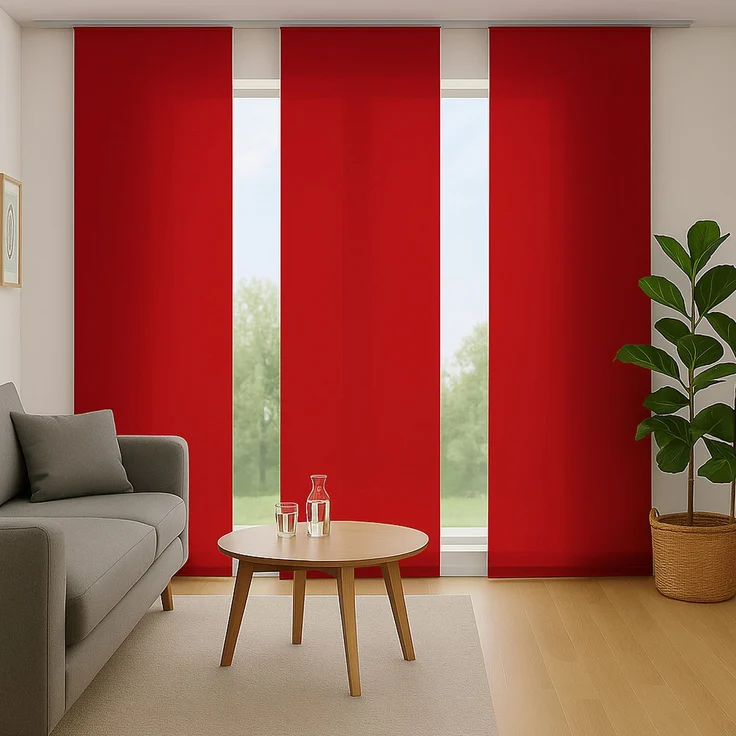 Flächenvorhang mit Klettband, Paneelwagen und Schleuderstab, ( BxL ) 60x245 cm in , blickdichte Schiebegardine mit Klett in vielen Farben Rot – Bild 1