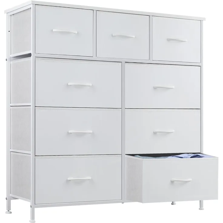 Sweetcrispy Kommode für Schlafzimmer, breite Schublade Kommode, 9 Stoffschubladen mit Griffen, Schubladen aus Stoff, Schrank, TV Stand für Schlafzimmer, Schrank, Wohnzimmer, Kinderzimmer
