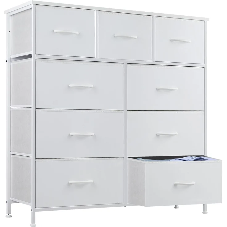 Sweetcrispy Kommode für Schlafzimmer, breite Schublade Kommode, 9 Stoffschubladen mit Griffen, Schubladen aus Stoff, Schrank, TV Stand für Schlafzimmer, Schrank, Wohnzimmer, Kinderzimmer