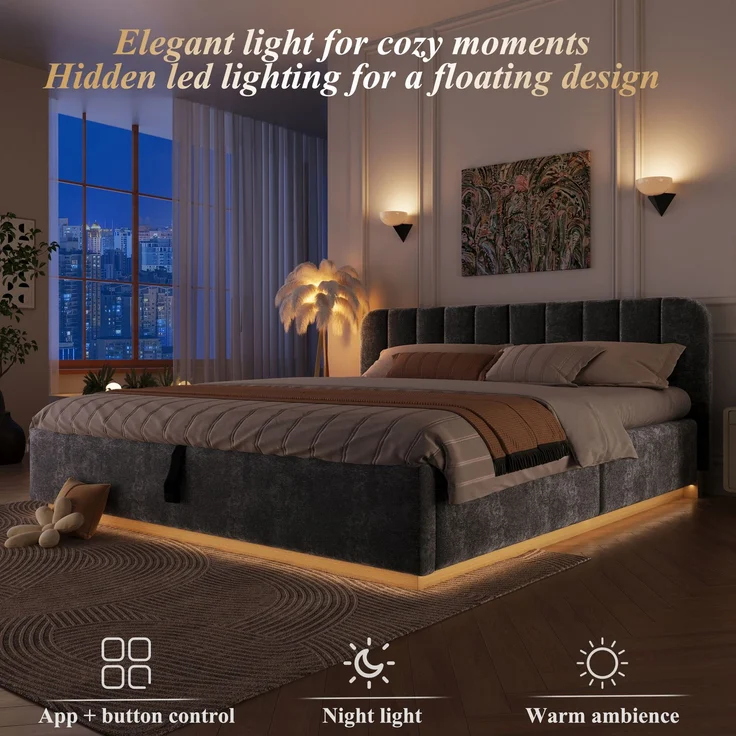 TavilaEcon Boxspringbett Polsterbett mit sicherer Matratzenfixierung & Abgerundete dunkelgrau Liegefläche 180 × 200 cm – Bild 4
