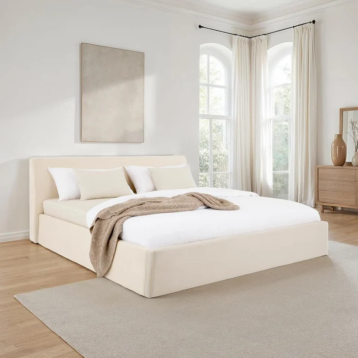 IDIMEX Polsterbett DREAM, Doppelbett 180x200 cm inkl. Lattenrost mit Samt Stoffbezug cremeweiß – Bild 1