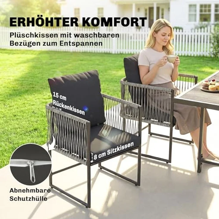 Outsunny Garten-Essgruppe mit 4 Stühlen, DPC-Tischplatte, abnehmbar Kissen, (Gartenset, 5-tlg, Gartenmöbel Set), für Garten Balkon Terrasse – Bild 6