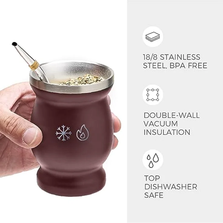 Balibetov MATE (Mate Becher) aus rostfreiem Edelstahl mit Bombilla (Sorbet) für mate (Rot) – Bild 5