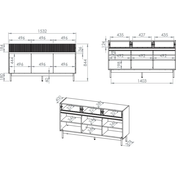 Selsey 'Dunea' Sideboard 3-türig mit 3 Schubladen, Kaschmirgrau/Eichenholzoptik, 154 cm – Bild 5