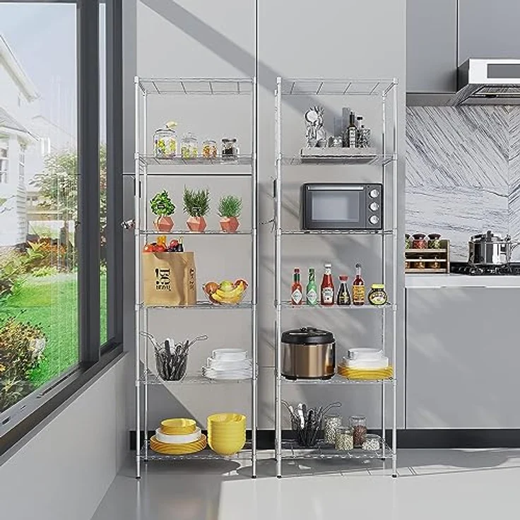 Himimi Lagerregal, Regal mit Rollen und 6 Regalböden Küchenregal Metall mit Seitenhaken aus verchromt, bis zu 500lbs, 54 x 29 x 160 cm, Silber Grau – Bild 5