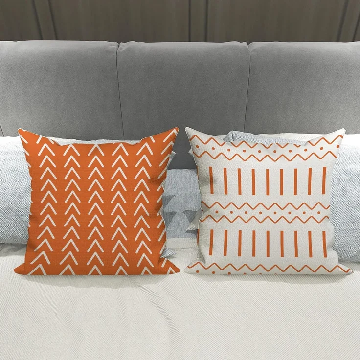 Herbst Kissenbezüge 45 × 45 cm 4er-Set Orange, Outdoor Leinen Dekokissen, Fall Sofa Deko – Bild 5
