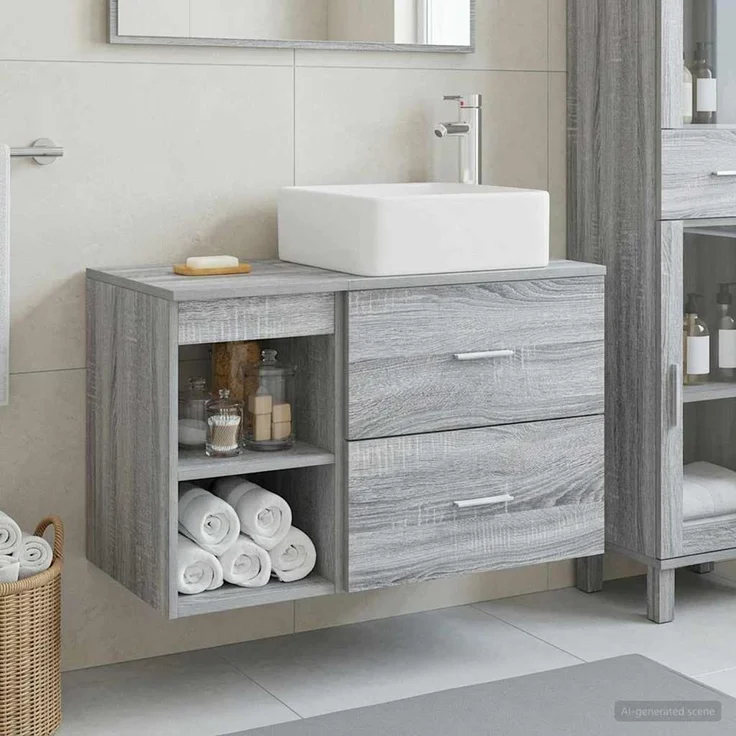 vidaXL Badezimmerschrank-Set 2 stk. Grau Sonoma 79,5 x 41 x 80 cm 3403885 – Bild 1