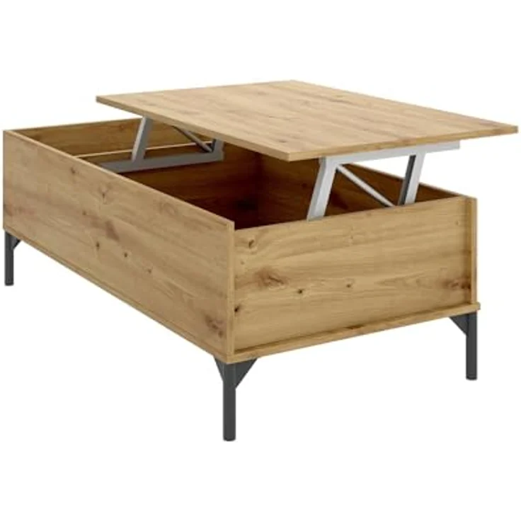 Dmora - Cuna-Couchtisch, Wohnzimmer-Zeitungsständer mit Ablagefach, niedriger hochklappbarer Couchtisch, 99 x 60 x 41 cm, Nodi-Eiche – Bild 6
