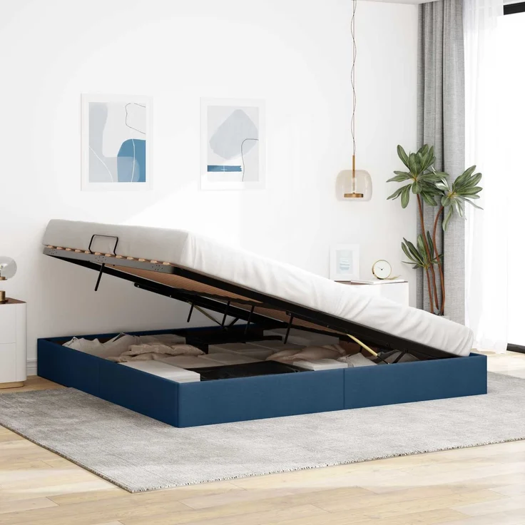 vidaXL Ottoman Bettgestell mit Speicher Blau 200 x 200 cm Stoff 3442849 – Bild 4