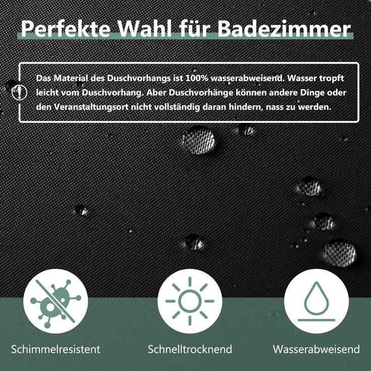 Duschvorhang 240x200cm Schwarz Anti-schimmel Wasserdicht PVC Antibakteriell – Bild 2