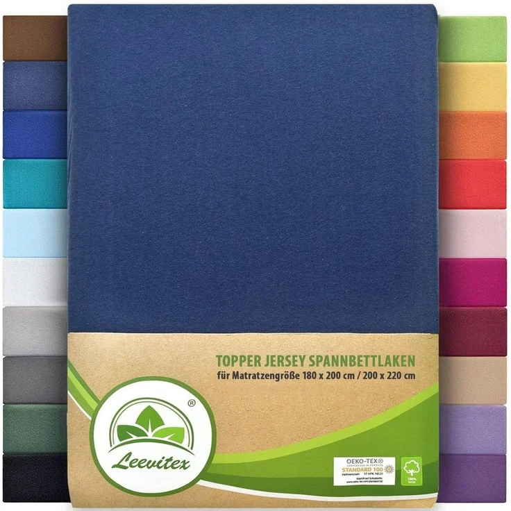 leevitex® Spannbettlaken Spannbettlaken Topperbezug Premium 170, Gummizug: rundum, extra schwere Ausführung, 180x200 - 200x220 cm, 100% Mako-Baumwolle – Bild 1
