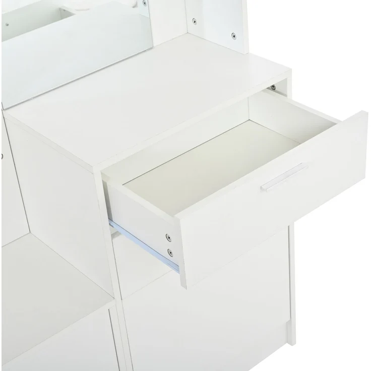 DESVIAE Garderobenschrank Weiß aus MDF – 110x185x34 cm – Spiegel, 2 Schuhschränke – Bild 9