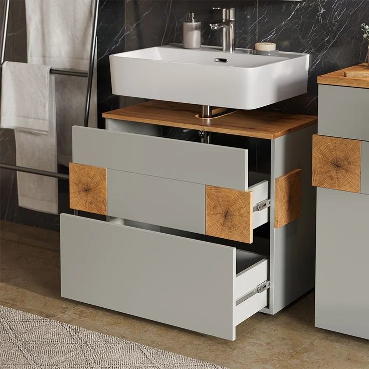 Waschbeckenunterschrank Eden Grau/Artisan 70 x 64.5 cm mit 2 Schubladen Vicco – Bild 5