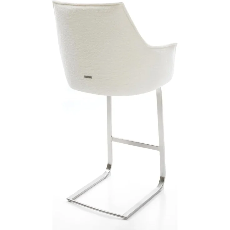 Barstuhl Alja-Flex Bouclé Soft Beige Freischwinger Flach Edelstahl Silberfarben Taschenfederkern – Bild 6