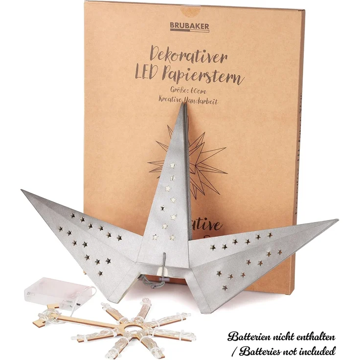 BRUBAKER LED Stern Weihnachtsstern für Innen - 60 cm XXL Leuchtstern - Hängend, Batteriebetrieben mit Timer, LED fest integriert, Warmweiß, Adventsstern für Fensterdeko Weihnachtsdeko - Papierstern Weihnachten – Bild 4