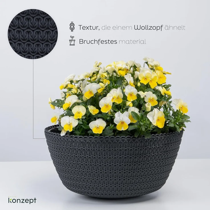 KONZEPT Blumenampel Hängend für Innen und Außen (Durchmesser: 30 cm Grau, Anthrazit, Weiß, Hängetopf für Pflanzen), geflochtenes Muster, robust – Bild 3