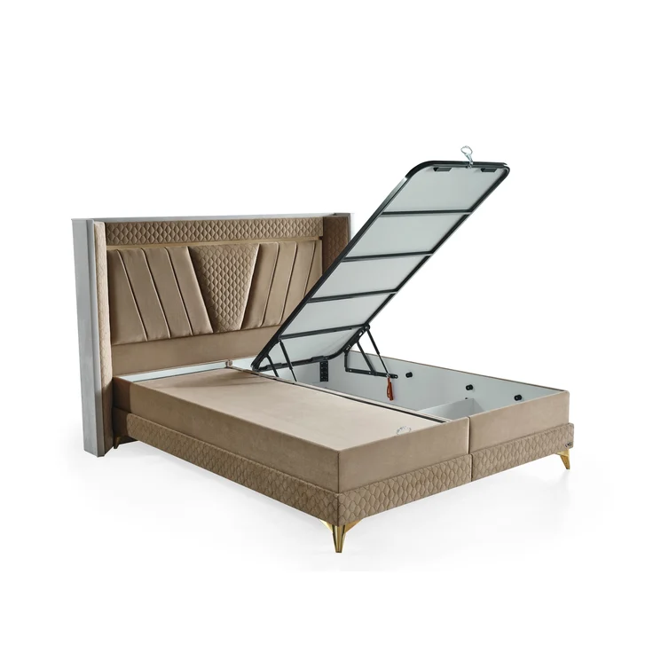 Schlafzimmer-Set "Elvina" – Bett mit Bettkasten mit Matratze, Nachttisch, Kommode, Bettbank-Braun – Bild 5