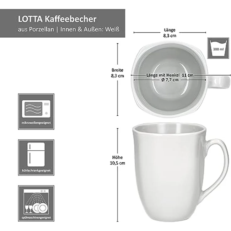 MamboCat Becher 6er Set Lotta Kaffeebecher 300ml weiß Porzellan, Porzellan – Bild 6