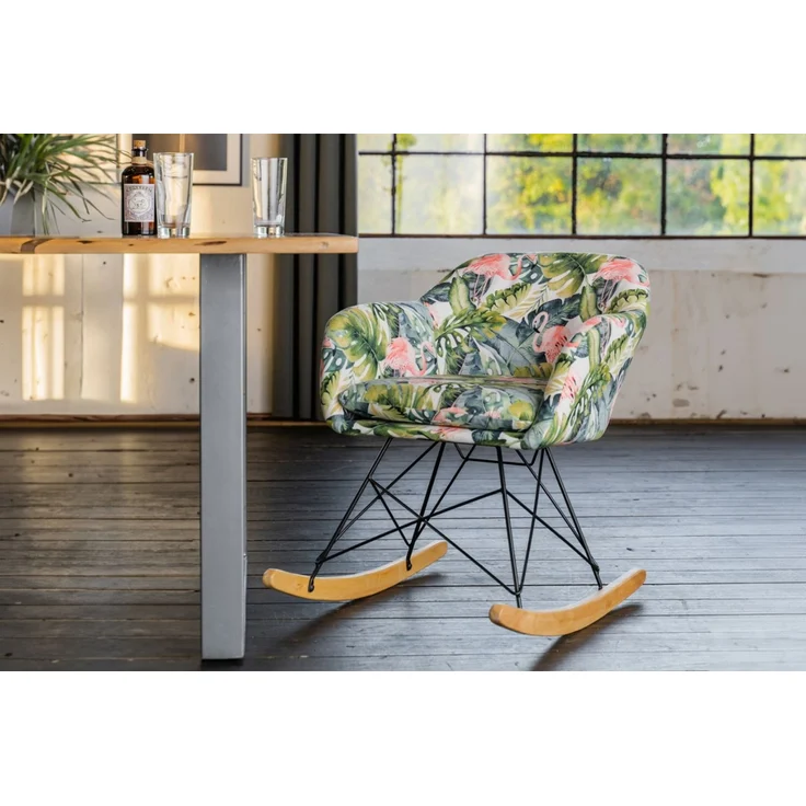 KAWOLA Schaukelstuhl Stella Schaukelsessel Esszimmerstuhl Stoff Flamingo 73 x 75 x 62 cm – Bild 1